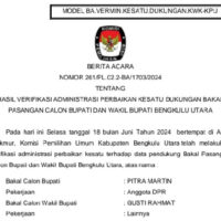 KPU Bengkulu Utara, Mengumumkan Berita Acara Hasil Verifikasi Administrasi Calon Perseorangan